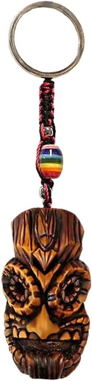 Tongue Out Polynesian Tiki Head 3D Figurine Keychain Multicolored Macram Metal Ring - Handmade Gifts Boho Car Keys Bag Accessories