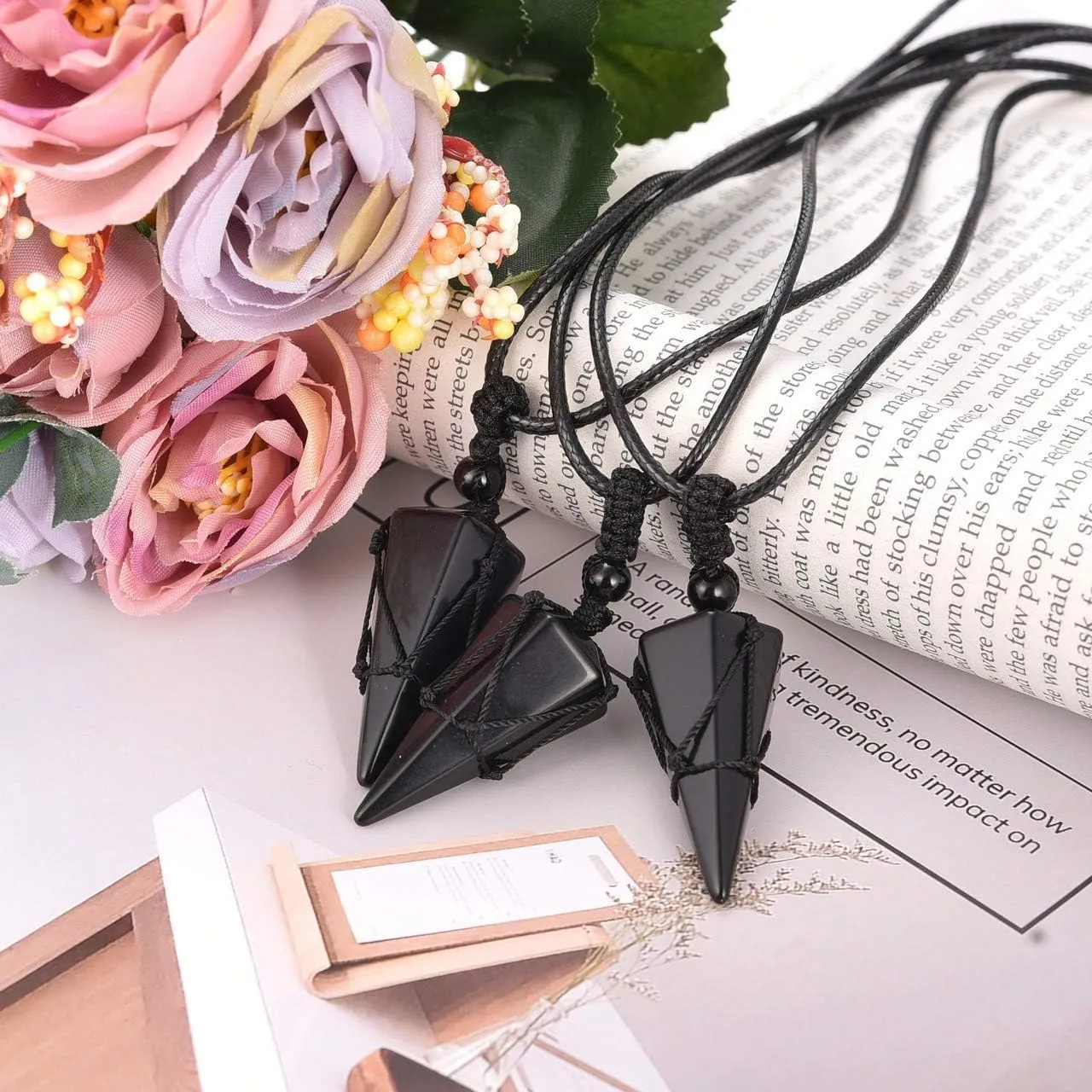 Top Plaza Mens Necklace 6 Facet Healing Crystal Stone Pendant Necklaces for Men Adjustable Natural Gemstone Pointed Necklace Energy Quartz Protect Jewelry for Women Men