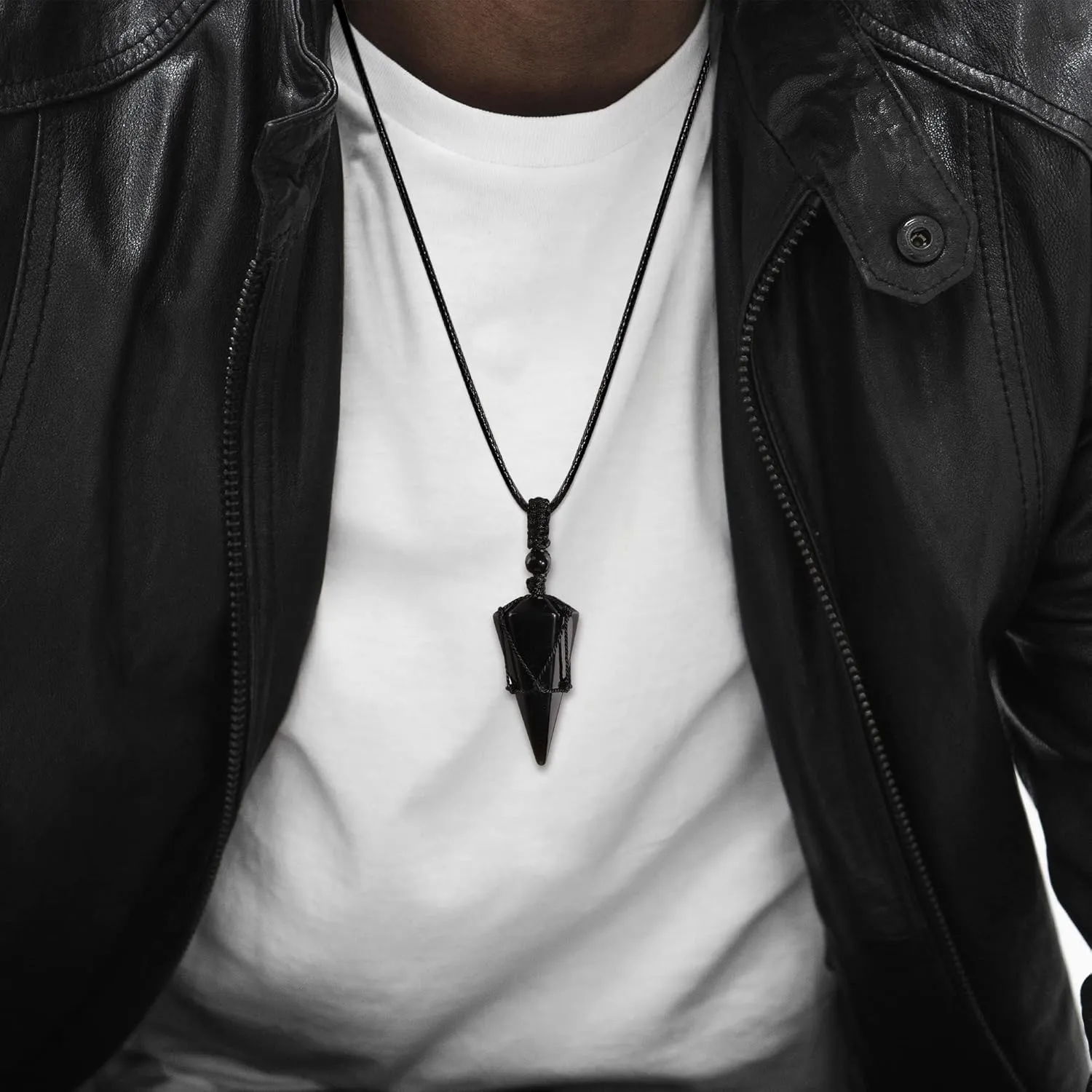 Top Plaza Mens Necklace 6 Facet Healing Crystal Stone Pendant Necklaces for Men Adjustable Natural Gemstone Pointed Necklace Energy Quartz Protect Jewelry for Women Men