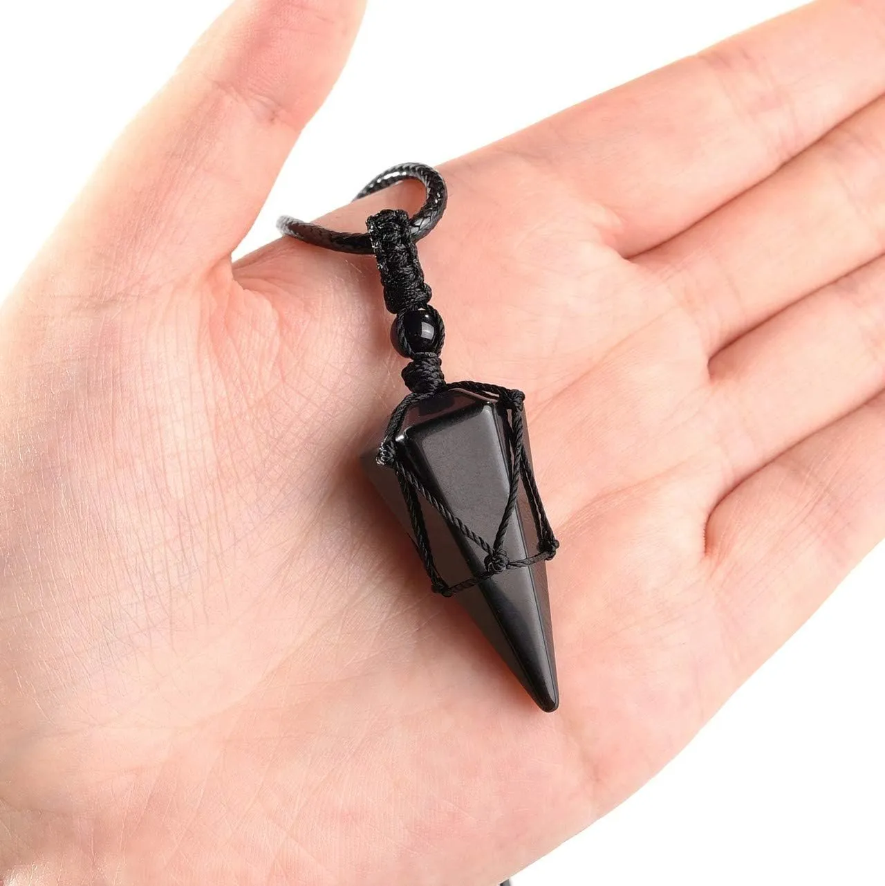 Top Plaza Mens Necklace 6 Facet Healing Crystal Stone Pendant Necklaces for Men Adjustable Natural Gemstone Pointed Necklace Energy Quartz Protect Jewelry for Women Men