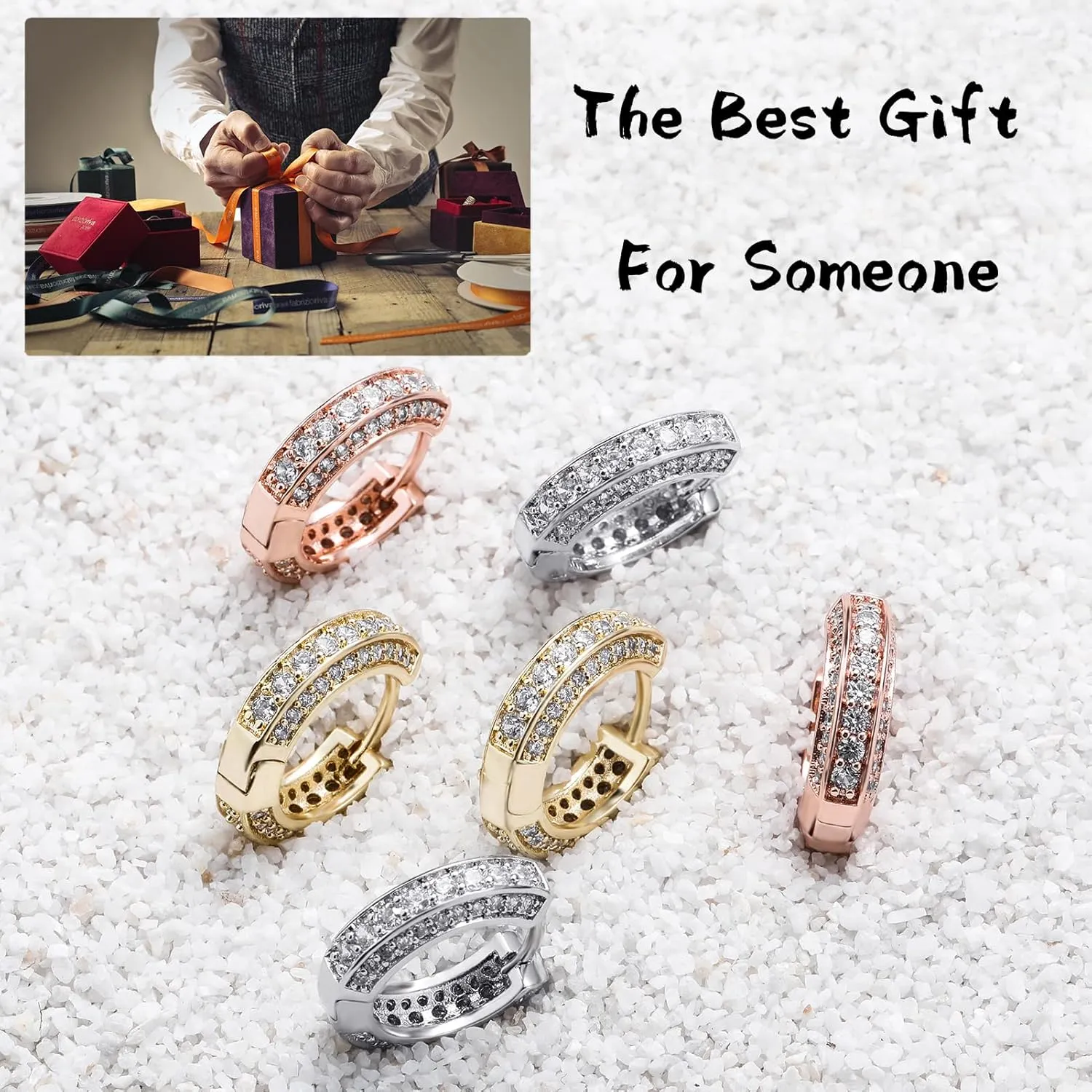 TOPGRILLZ Iced Out Hoop Earrings Cubic Zirconia Huggie Cartilage Cuff Hypoallergenic 14K Gold Plated Luxury Fashion Round Circle Earrings For Men Women