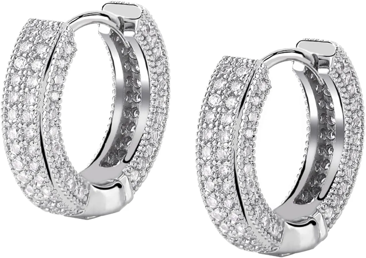 TOPGRILLZ Iced Out Hoop Earrings Cubic Zirconia Huggie Cartilage Cuff Hypoallergenic 14K Gold Plated Luxury Fashion Round Circle Earrings For Men Women