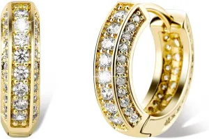 TOPGRILLZ Iced Out Hoop Earrings Cubic Zirconia Huggie Cartilage Cuff Hypoallergenic 14K Gold Plated Luxury Fashion Round Circle Earrings For Men Women