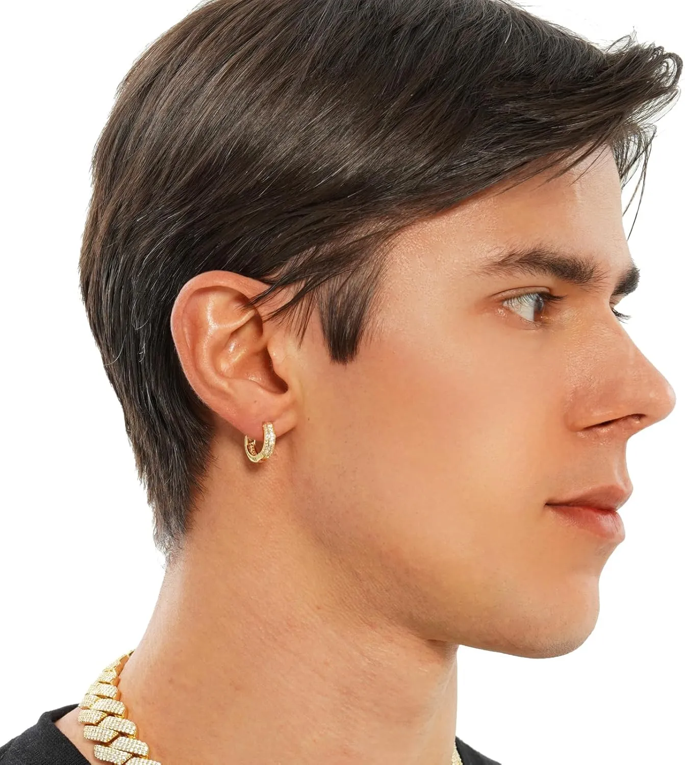 TOPGRILLZ Iced Out Hoop Earrings Cubic Zirconia Huggie Cartilage Cuff Hypoallergenic 14K Gold Plated Luxury Fashion Round Circle Earrings For Men Women