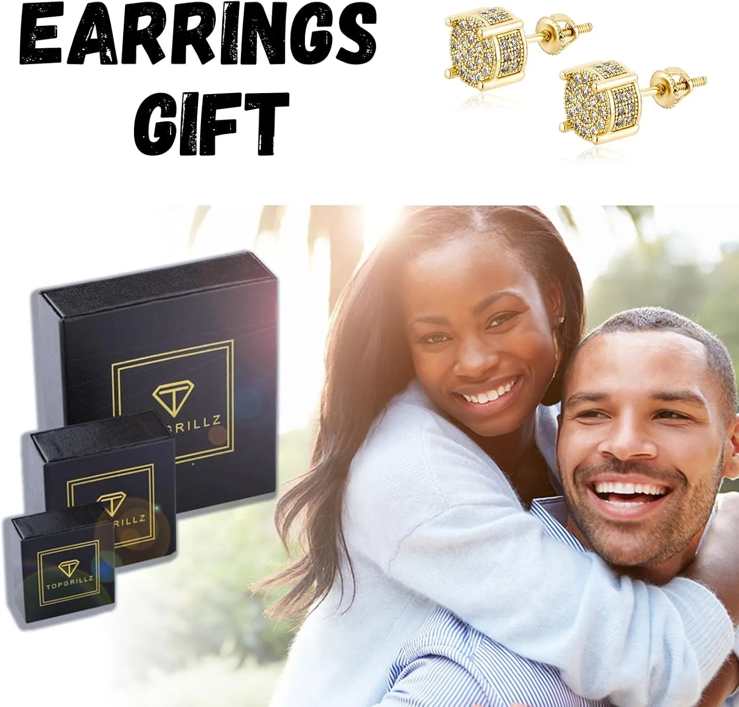 TOPGRILLZ Screw Back Earrings 14K Golden Plated 5A  Cubic Zirconia Cluster Round Screw On Stud Earrings For Men Women Aretes De Hombre