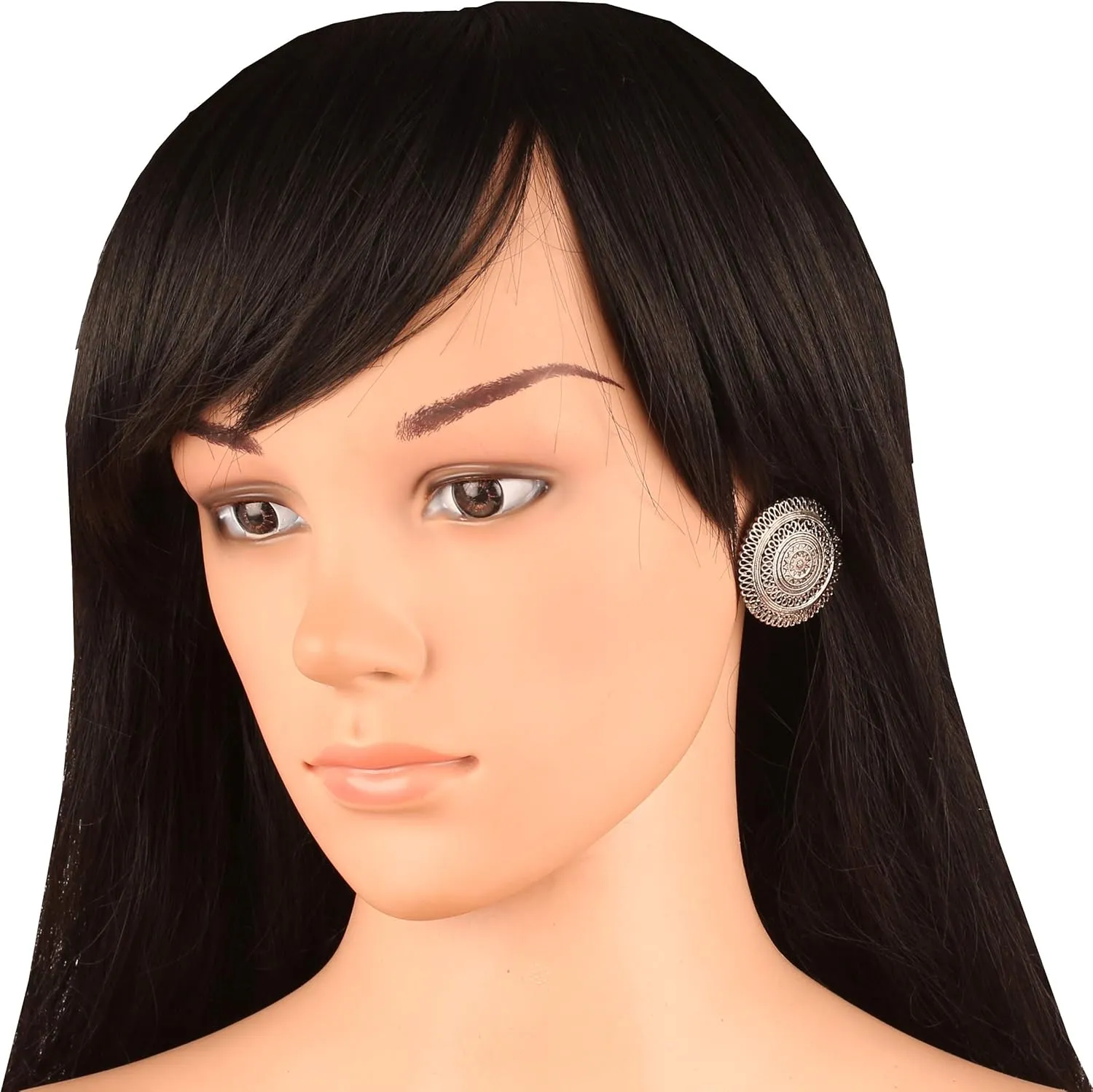 Touchstone "Tribal Bohemian Chic" Indian Bollywood Artistic Fringes Motif Designer Jewelry Big Stud Earrings For Women In Antique Gold or Silver Tone.