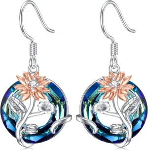 TOUPOP Birth Flower Earrings 925 Sterling Silver 12 Month Floral Earrings Birthstone Crystal Jewelry Birthday Mothers Day Gifts for Women Mom Her