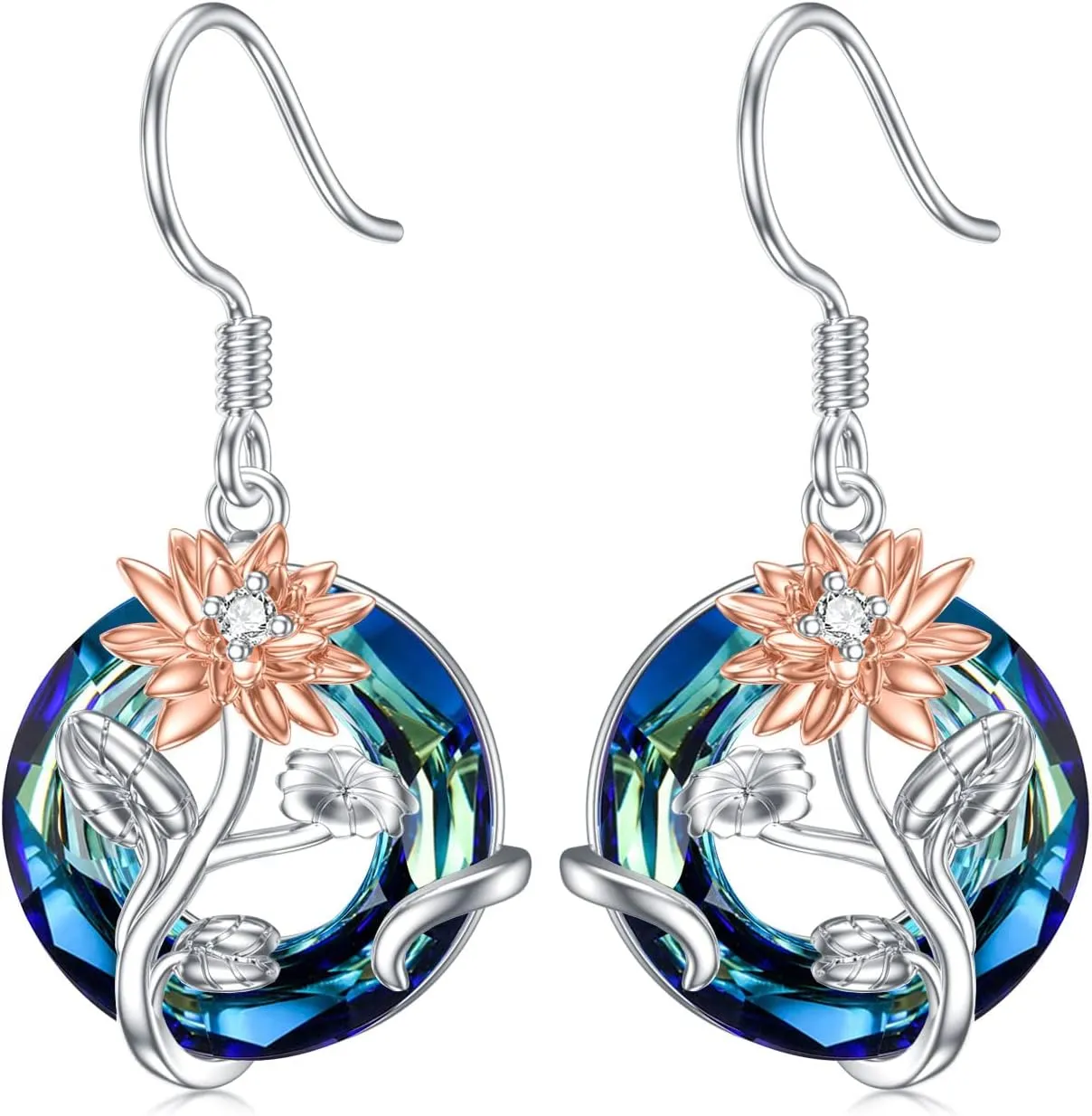 TOUPOP Birth Flower Earrings 925 Sterling Silver 12 Month Floral Earrings Birthstone Crystal Jewelry Birthday Mothers Day Gifts for Women Mom Her