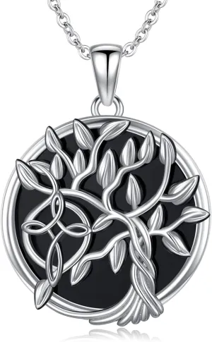 Tree of Life Necklace 925 Sterling Silver Black Onyx Pendant Celtic Jewelry Gifts for Women Girlfriend Mom