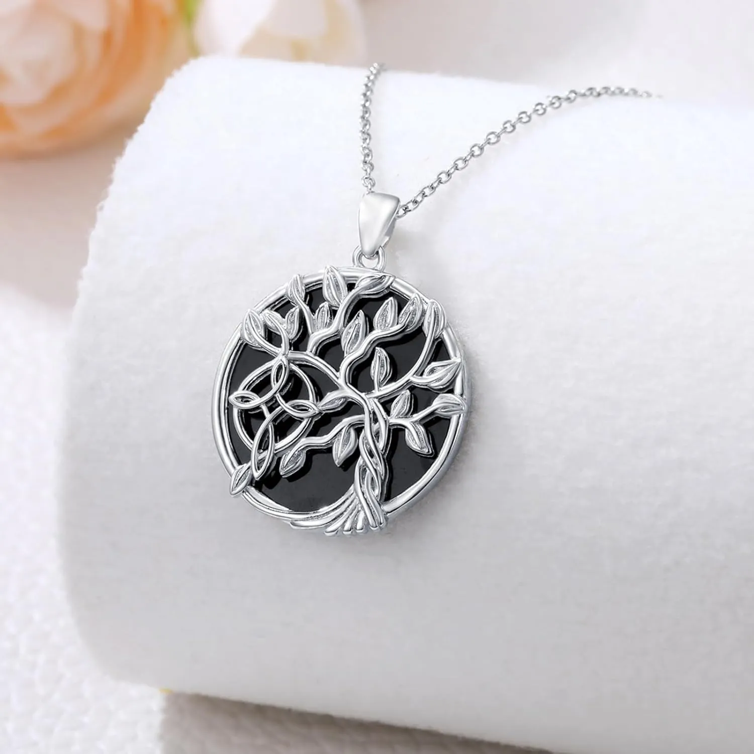 Tree of Life Necklace 925 Sterling Silver Black Onyx Pendant Celtic Jewelry Gifts for Women Girlfriend Mom