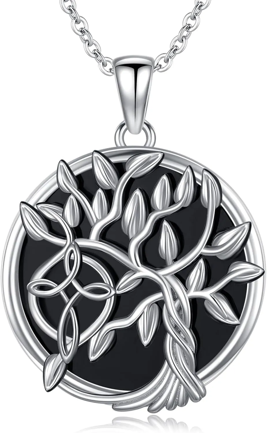 Tree of Life Necklace 925 Sterling Silver Black Onyx Pendant Celtic Jewelry Gifts for Women Girlfriend Mom