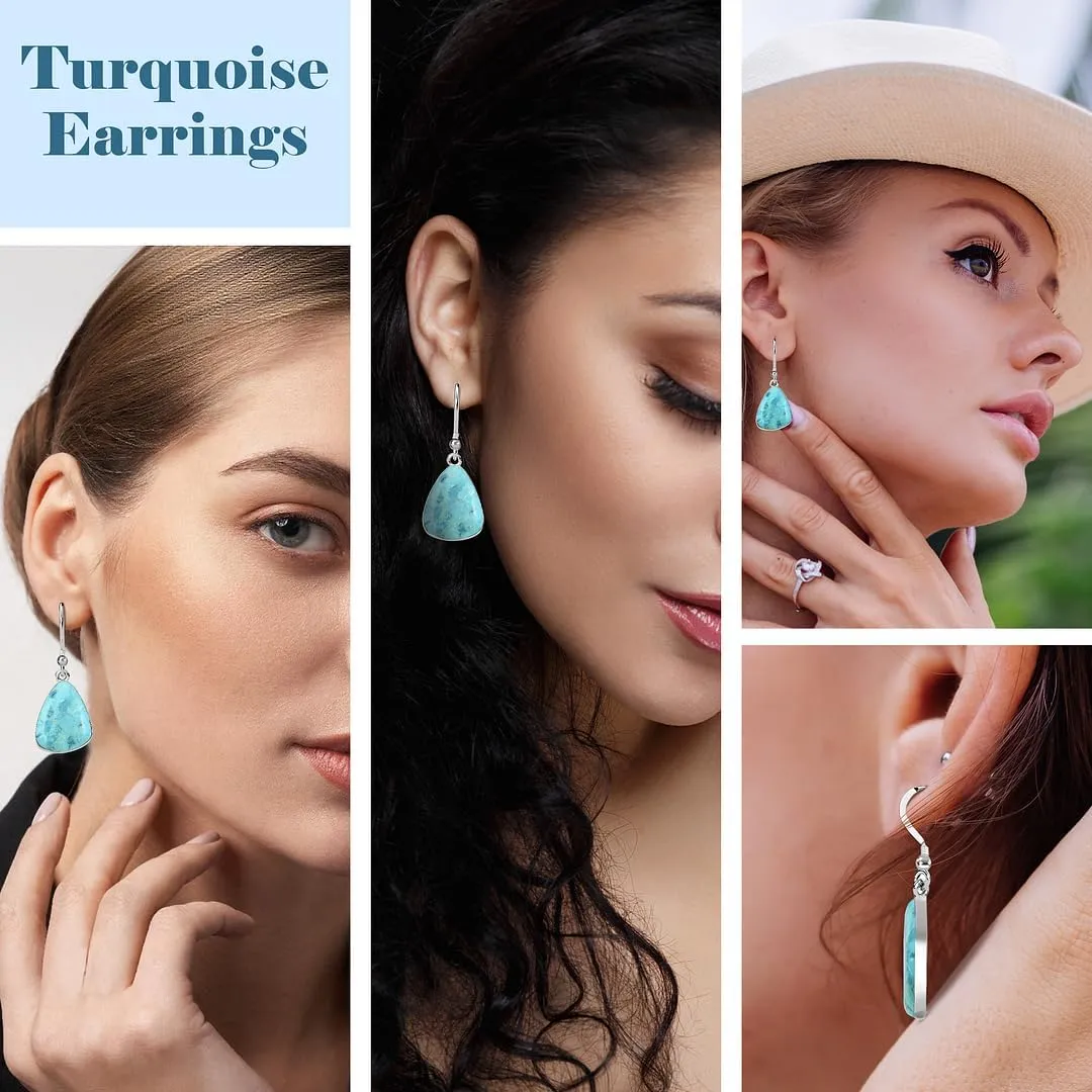 Turquoise Earrings for Women in 925 Sterling Silver Drop Dangle Earrings Boho Western Turquoise Jewelry Birthday Gifts