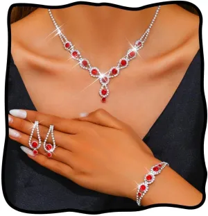 TWINKLEDE Rhinestone Necklace Jewelry Set Wedding Bridal Prom Necklaces Bracelet and Earrings for Women