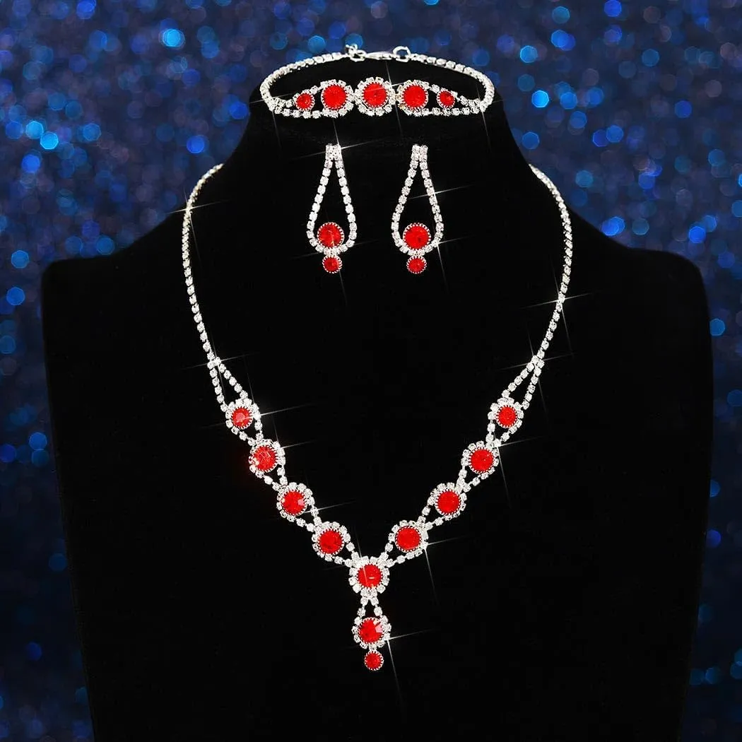 TWINKLEDE Rhinestone Necklace Jewelry Set Wedding Bridal Prom Necklaces Bracelet and Earrings for Women