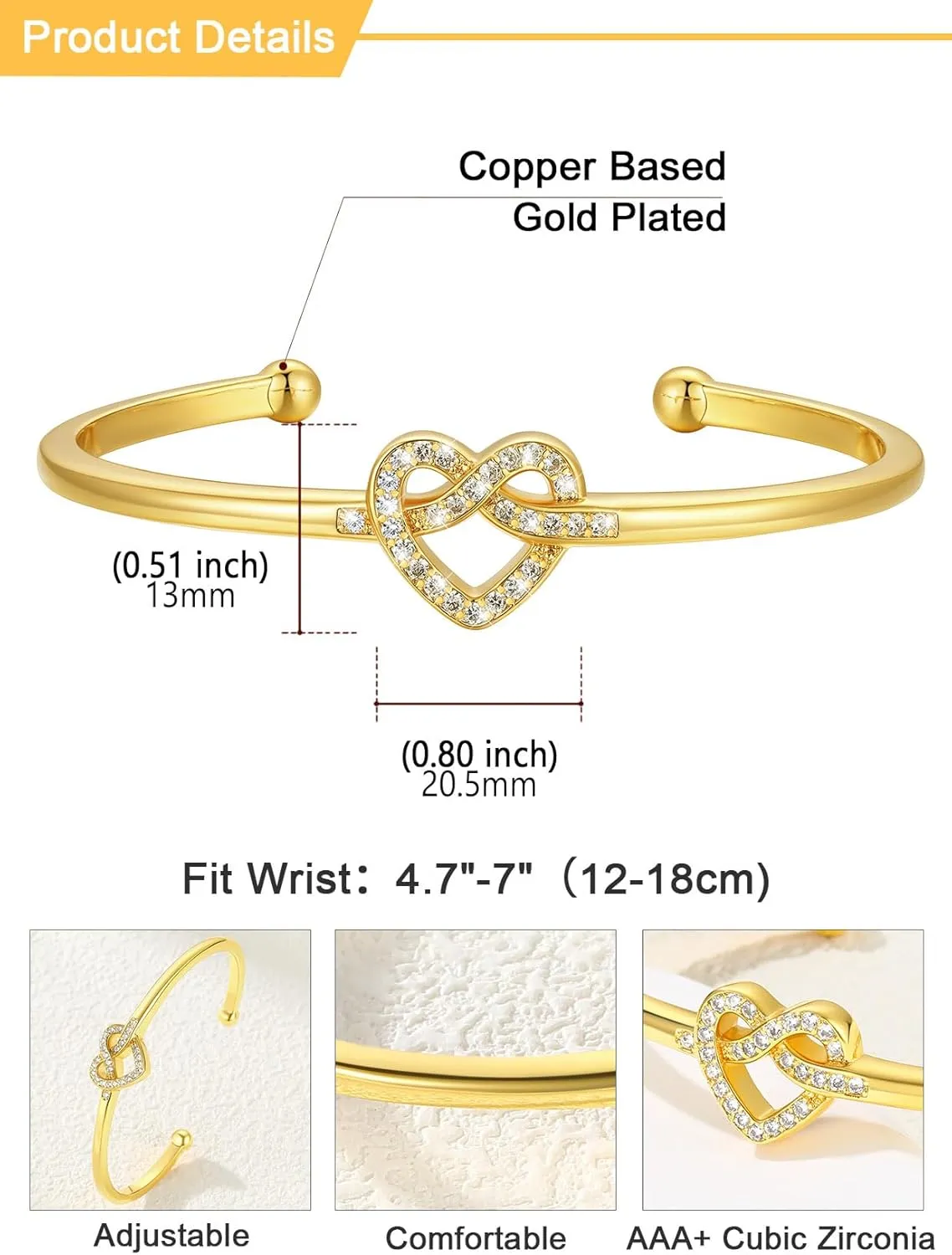 U7 Unisex Simple Cuff Bracelet 18K Real Gold Platinum Plated Fine Bracelets Fashion Jewelry Open Bangle Cuff Bracelets, Twisted or Heart Style