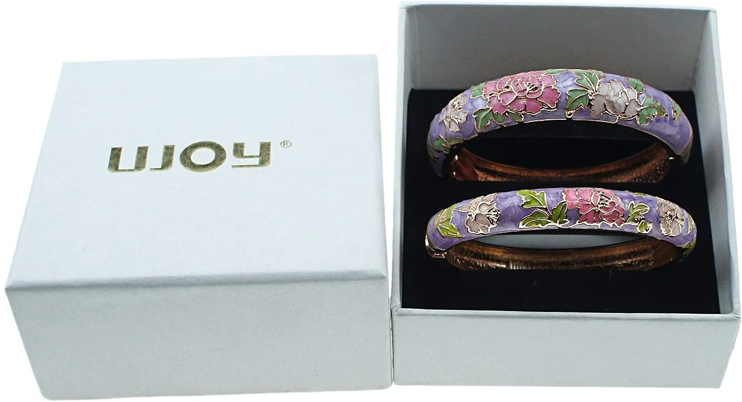 UJOY Cloisonne Bangles Gorgeous National Floral Panda Set Enameled Gold Plated Handcrafted Bracelets Jewelry Gifts 55C43