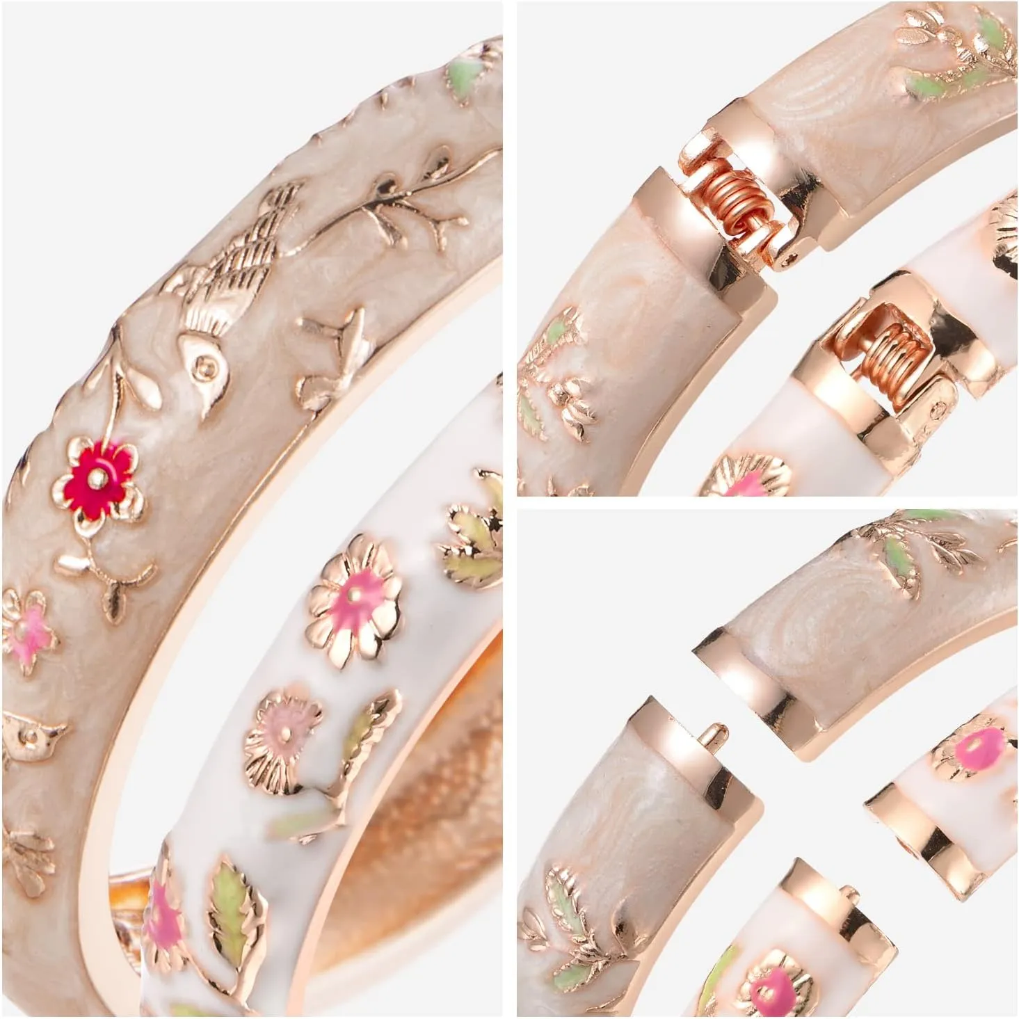 UJOY Colors Handcraft Jewelry Cloisonne Bracelet Enamel Bird Spring Hinged Womens Bangles Gifts Box 55C49