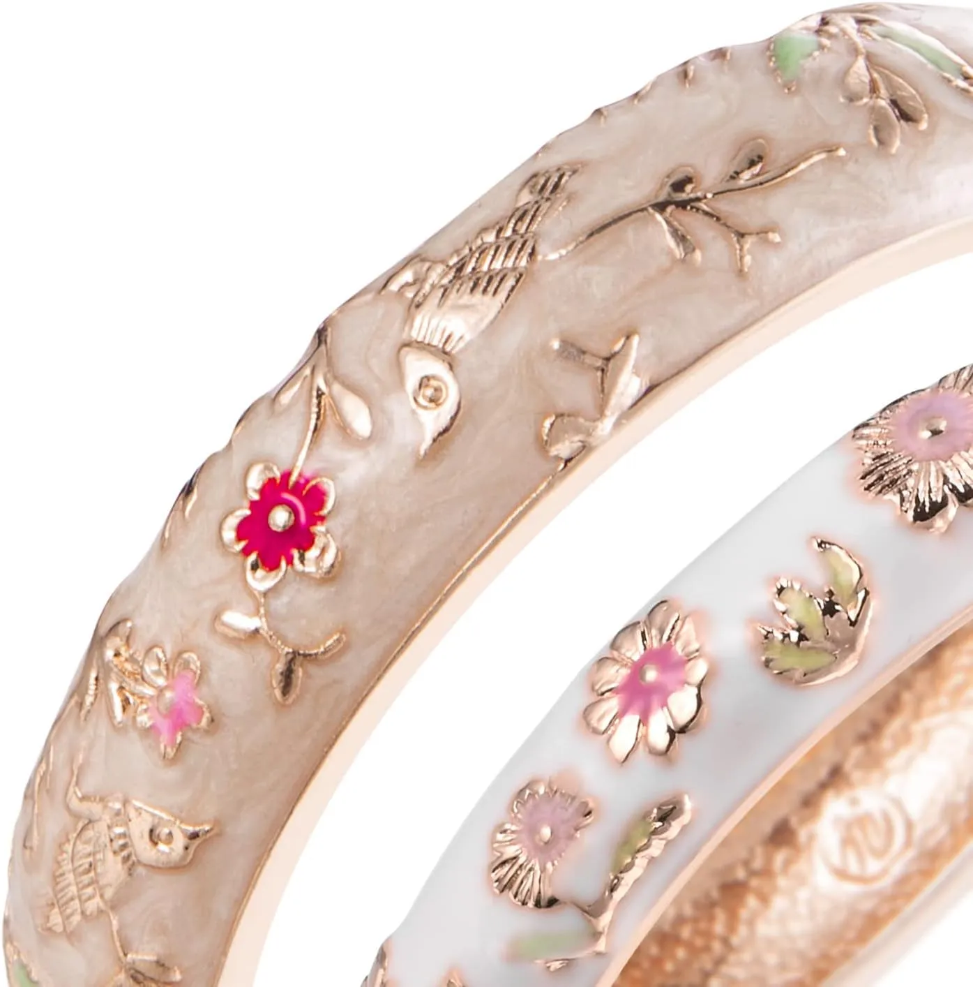 UJOY Colors Handcraft Jewelry Cloisonne Bracelet Enamel Bird Spring Hinged Womens Bangles Gifts Box 55C49