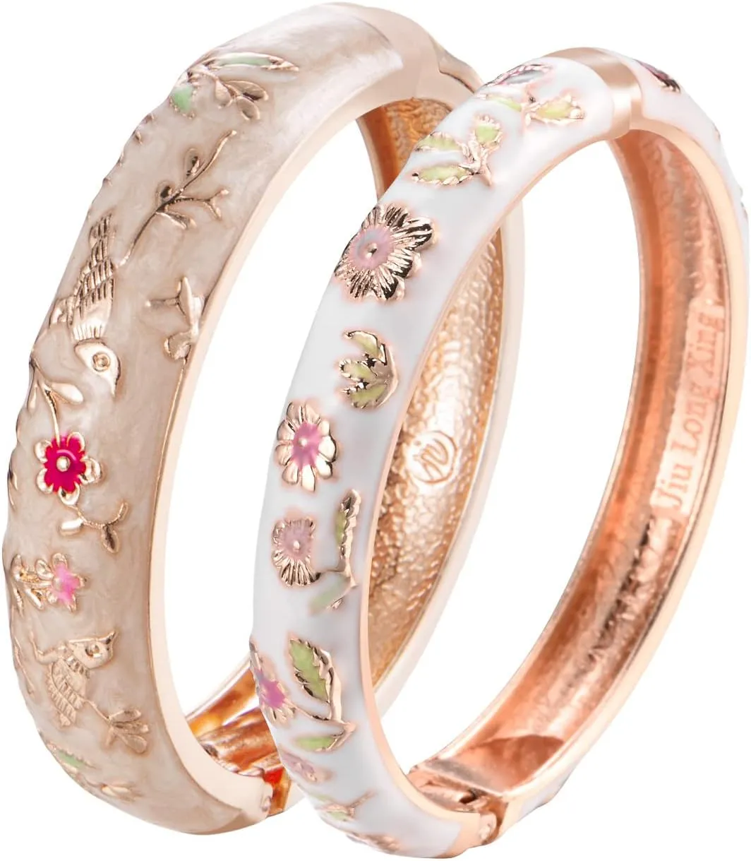 UJOY Colors Handcraft Jewelry Cloisonne Bracelet Enamel Bird Spring Hinged Womens Bangles Gifts Box 55C49