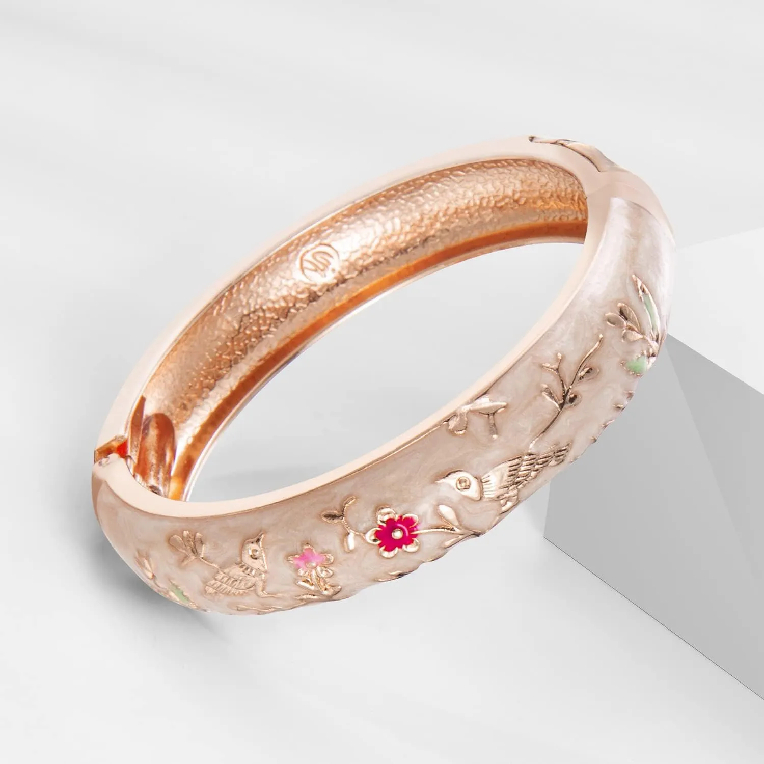 UJOY Colors Handcraft Jewelry Cloisonne Bracelet Enamel Bird Spring Hinged Womens Bangles Gifts Box 55C49