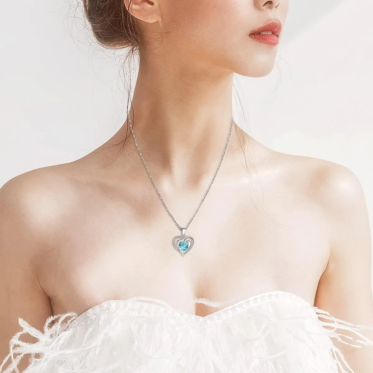 Uloveido Platinum Plated Crystal Heart Pendant Necklace Cubic Zirconia Double Heart Necklaces for Women Y1063