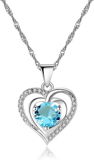 Uloveido Platinum Plated Crystal Heart Pendant Necklace Cubic Zirconia Double Heart Necklaces for Women Y1063