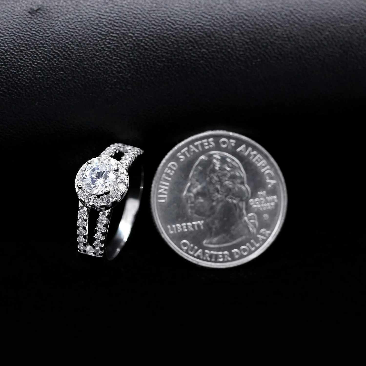 Uloveido Women Round Brilliant Cubic Zirconia 2-Row Split Shank Anniversary Ring Silver Color Unique Bridal Jewelry J510