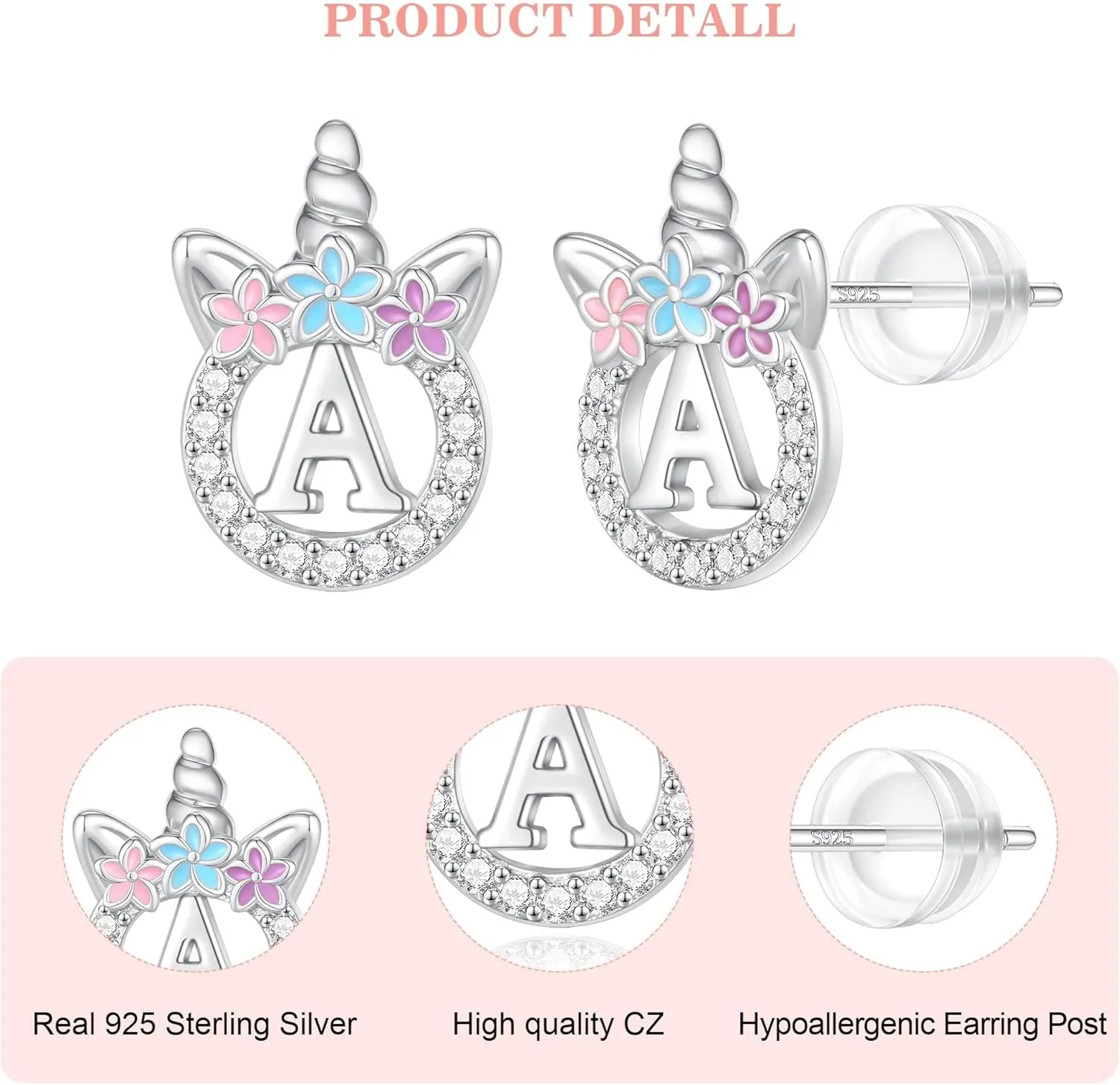 Unicorn Gifts for Girls - 14k Gold/White Gold/Rose Gold Plated Initial Earrings, Sterling Silver Post CZ Jewelry for Birthday