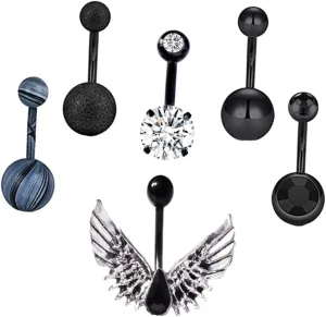 Unique Belly Button Ring Set 6pcs Body Jewelry Piercing Navel Ring Decor