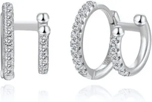 Unique Crystal Tiny Small Hoop Earrings Cubic Zirconia Cartilage Clip On Ear Cuffs Huggie Hoops Earring Fashion Jewelry Birthday Christmas Gifts for Women 2 Pcs