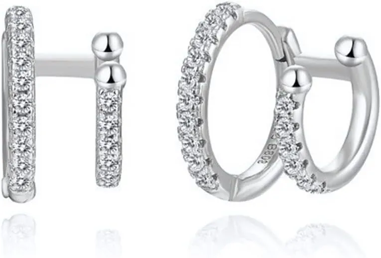 Unique Crystal Tiny Small Hoop Earrings Cubic Zirconia Cartilage Clip On Ear Cuffs Huggie Hoops Earring Fashion Jewelry Birthday Christmas Gifts for Women 2 Pcs