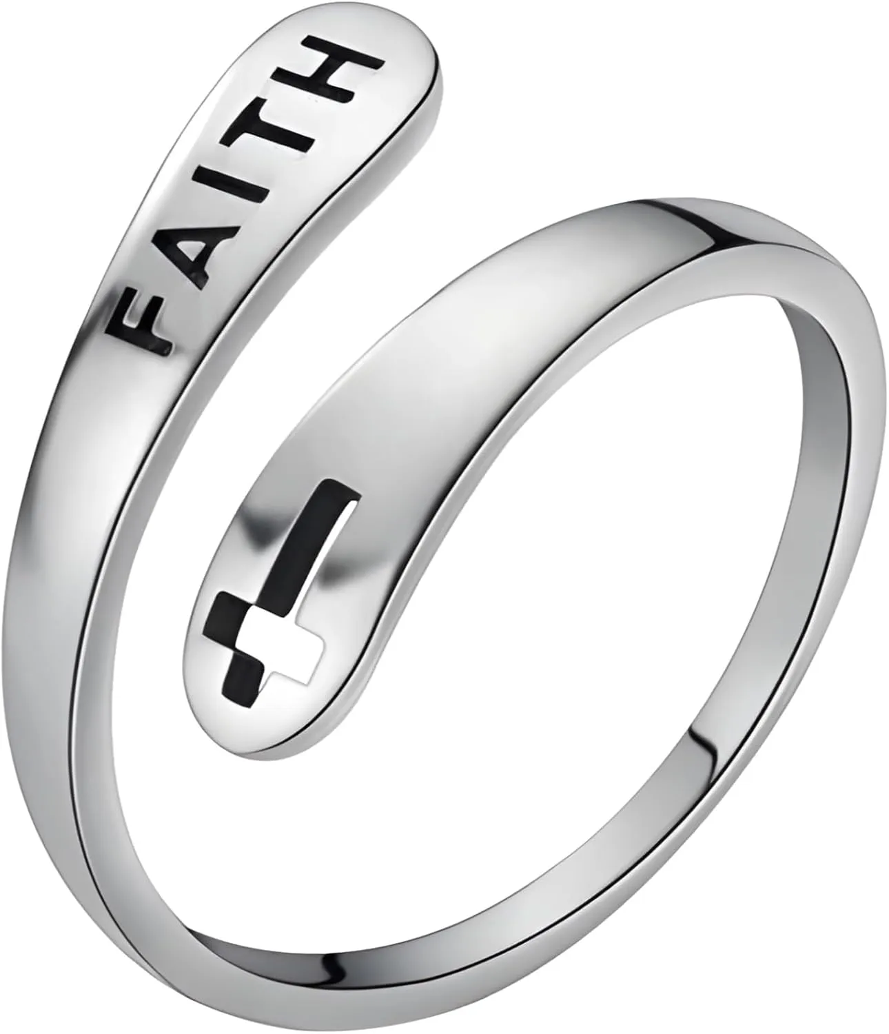 Unique Vintage Sterling Silver Adjustable Ring, Cross Faith Engraving For Women