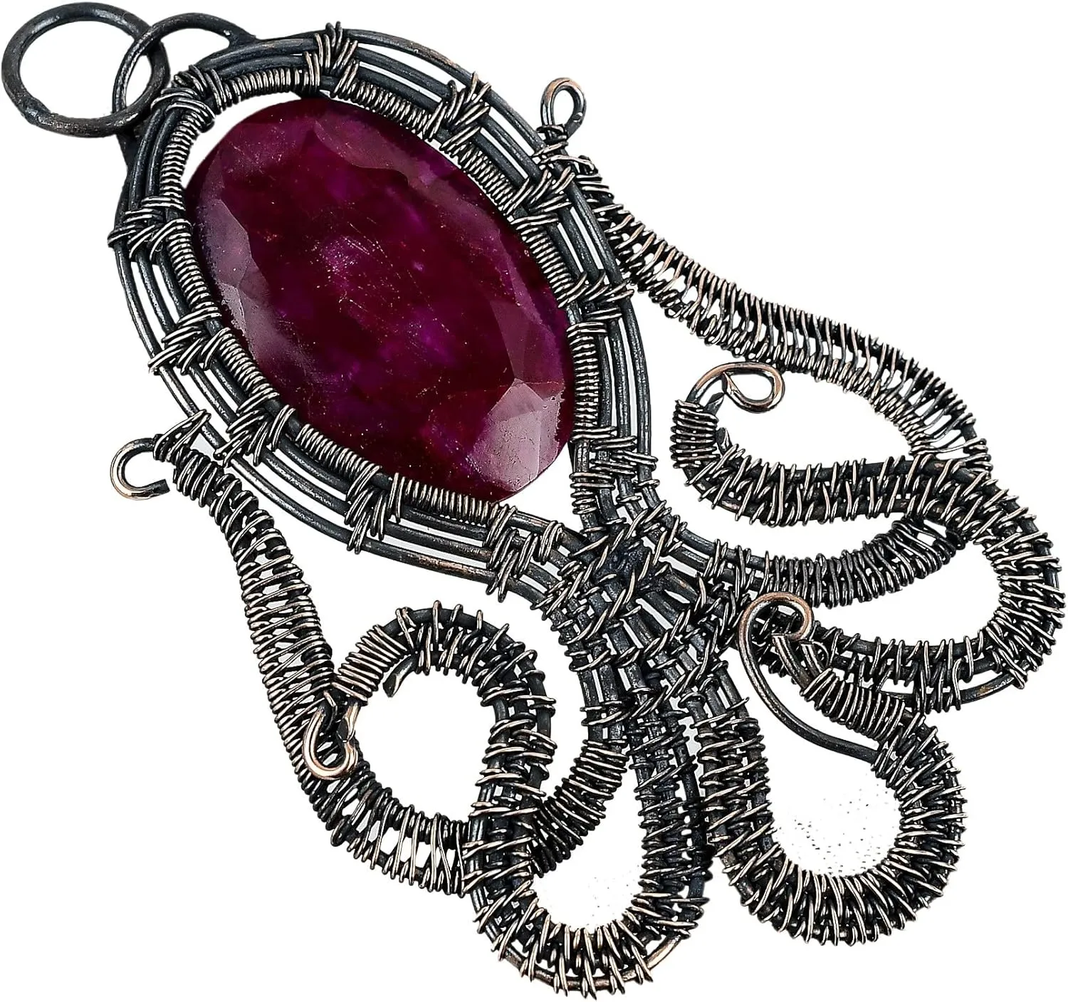 Unleash Your Inner Mermaid with Our Copper Wire Handmade Octopus-Shaped Labradorite Pendant Necklace - 20" Chain Length