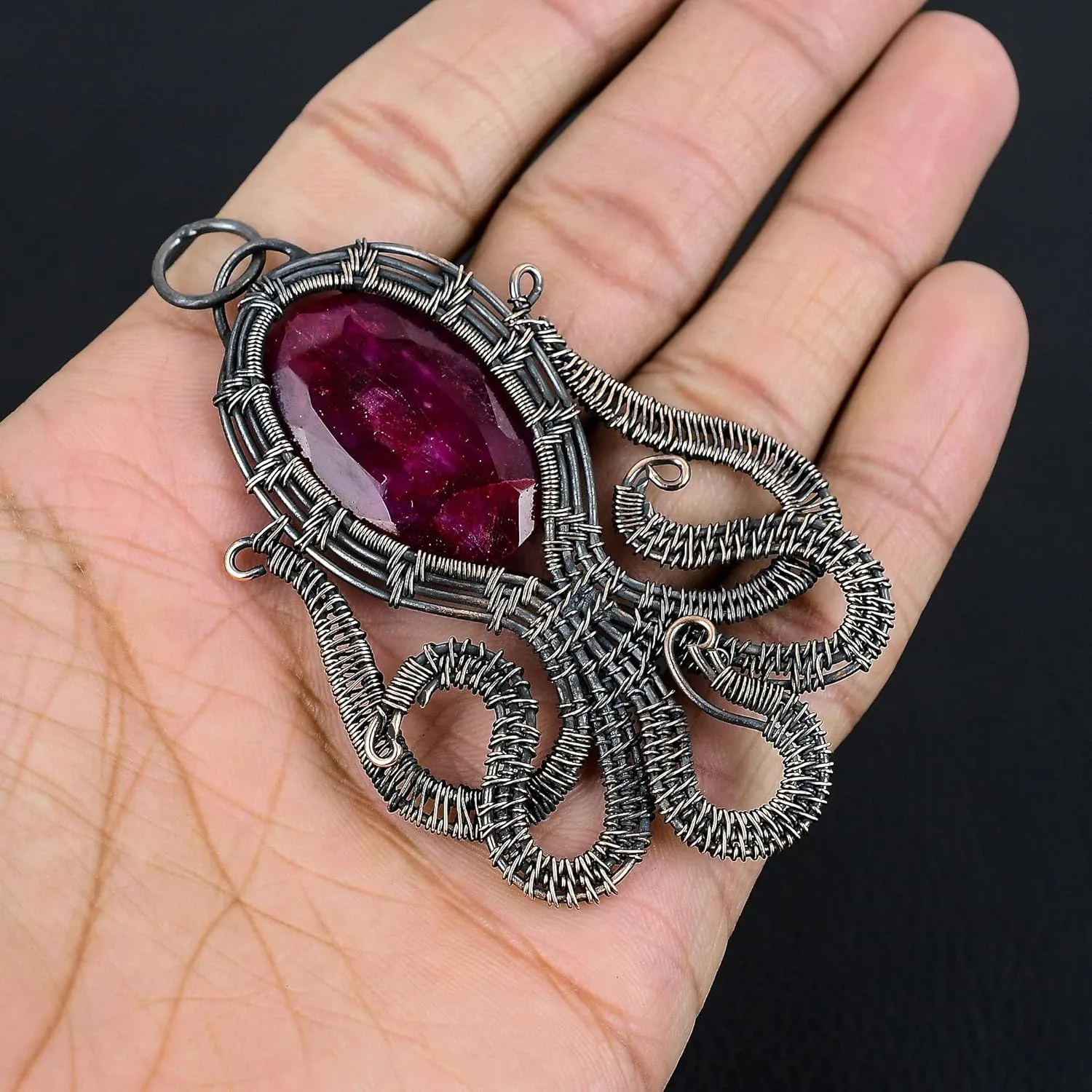 Unleash Your Inner Mermaid with Our Copper Wire Handmade Octopus-Shaped Labradorite Pendant Necklace - 20" Chain Length