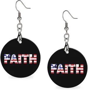 U.S. Flag Faith Vintage Wooden Earrings Pendant for Women Trendy Vacation Dangle Drop Earring Boho Eardrop