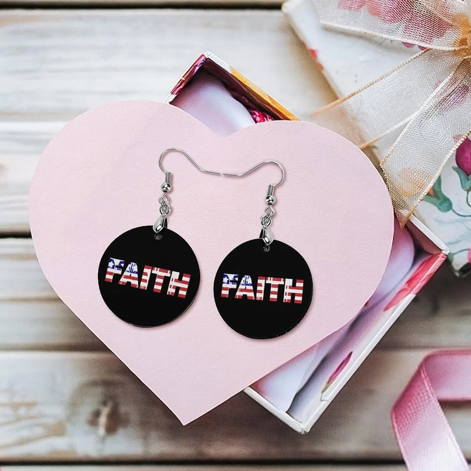 U.S. Flag Faith Vintage Wooden Earrings Pendant for Women Trendy Vacation Dangle Drop Earring Boho Eardrop