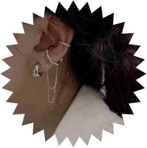Vintage Chunky Gold Hoops Earrings Gold Tassel Chain Dangle Earrings Wide Hoop Ear Cuff Earrings Set Punk Personlized Thick Earrings Jewelry for Women and Girls