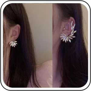 Vintage Crystal Leaf Ear Climber Earrings Silver Rhinestone Cuff Wrap Earrings Cz Leaf Crawler Climber Earrings Crystal Leaf Climbing Stud Earrings Jewelry for Women