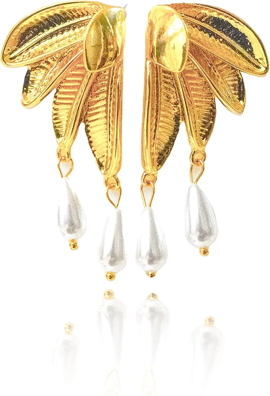 Vintage Gold-Plated Earrings - Synthetic Pearl Drop Design, Elegant Statement Jewelry for Daily and Special Occasions