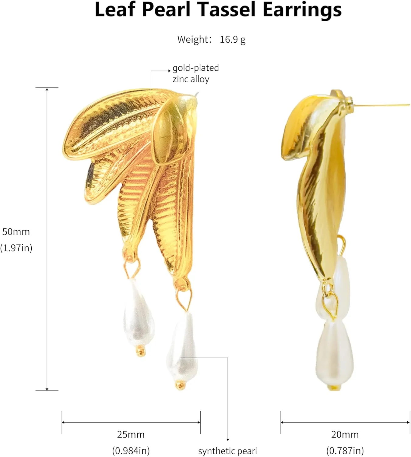 Vintage Gold-Plated Earrings - Synthetic Pearl Drop Design, Elegant Statement Jewelry for Daily and Special Occasions