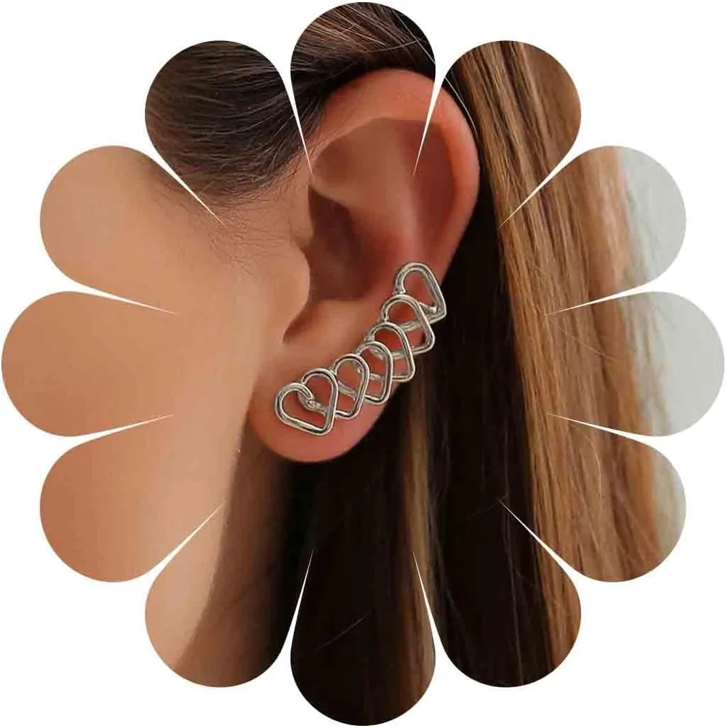 Vintage Hollow Heart Ear Cuff Earrings Open Heart Ear Climber Earrings Gold Heart Love Stud Earrings Love Heart Ear Clip Earrings Jewelry for Women (Gold)
