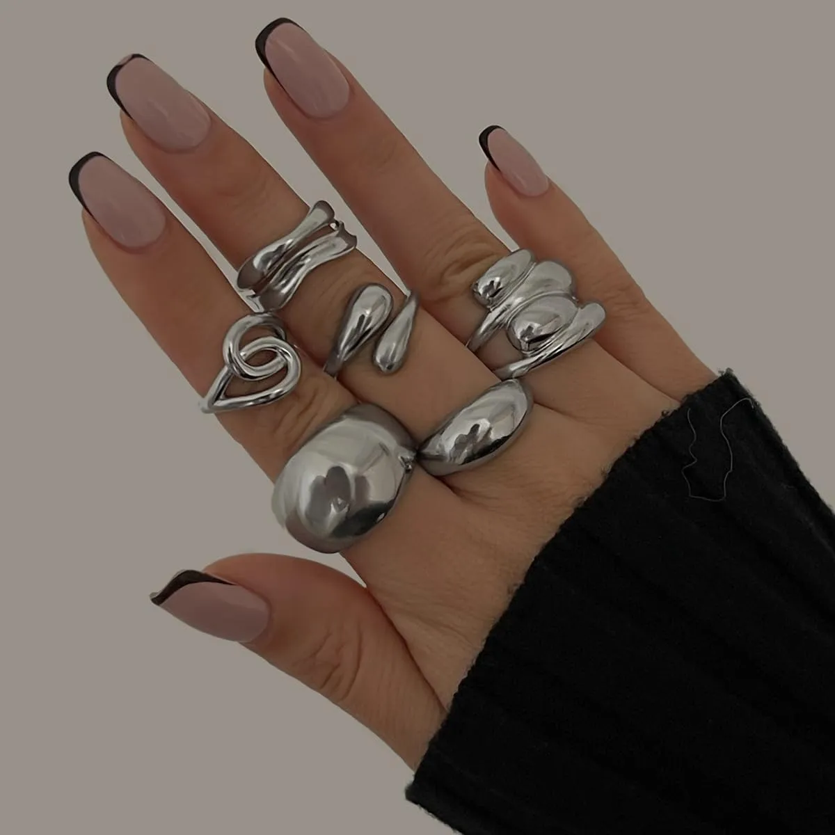 Vintage Knuckle Rings Set for Women Gold Irregular Chunky Rings Set Adjustable Open Knuckle Stacking Rings Set Unique Irregular Waterdrop Ring Set Y2k Statement Ring Vintage Style Jewelry