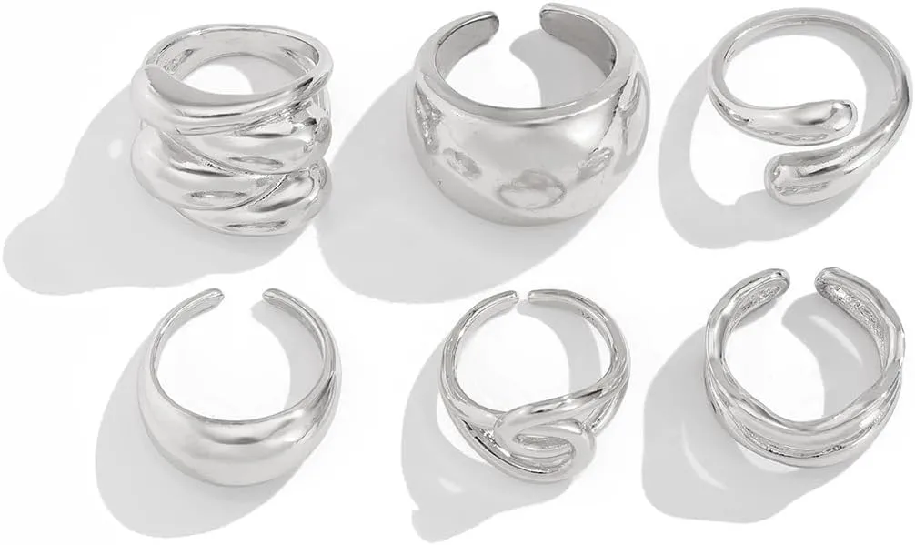 Vintage Knuckle Rings Set for Women Gold Irregular Chunky Rings Set Adjustable Open Knuckle Stacking Rings Set Unique Irregular Waterdrop Ring Set Y2k Statement Ring Vintage Style Jewelry