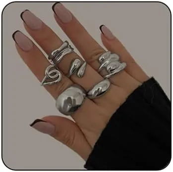 Vintage Knuckle Rings Set for Women Gold Irregular Chunky Rings Set Adjustable Open Knuckle Stacking Rings Set Unique Irregular Waterdrop Ring Set Y2k Statement Ring Vintage Style Jewelry