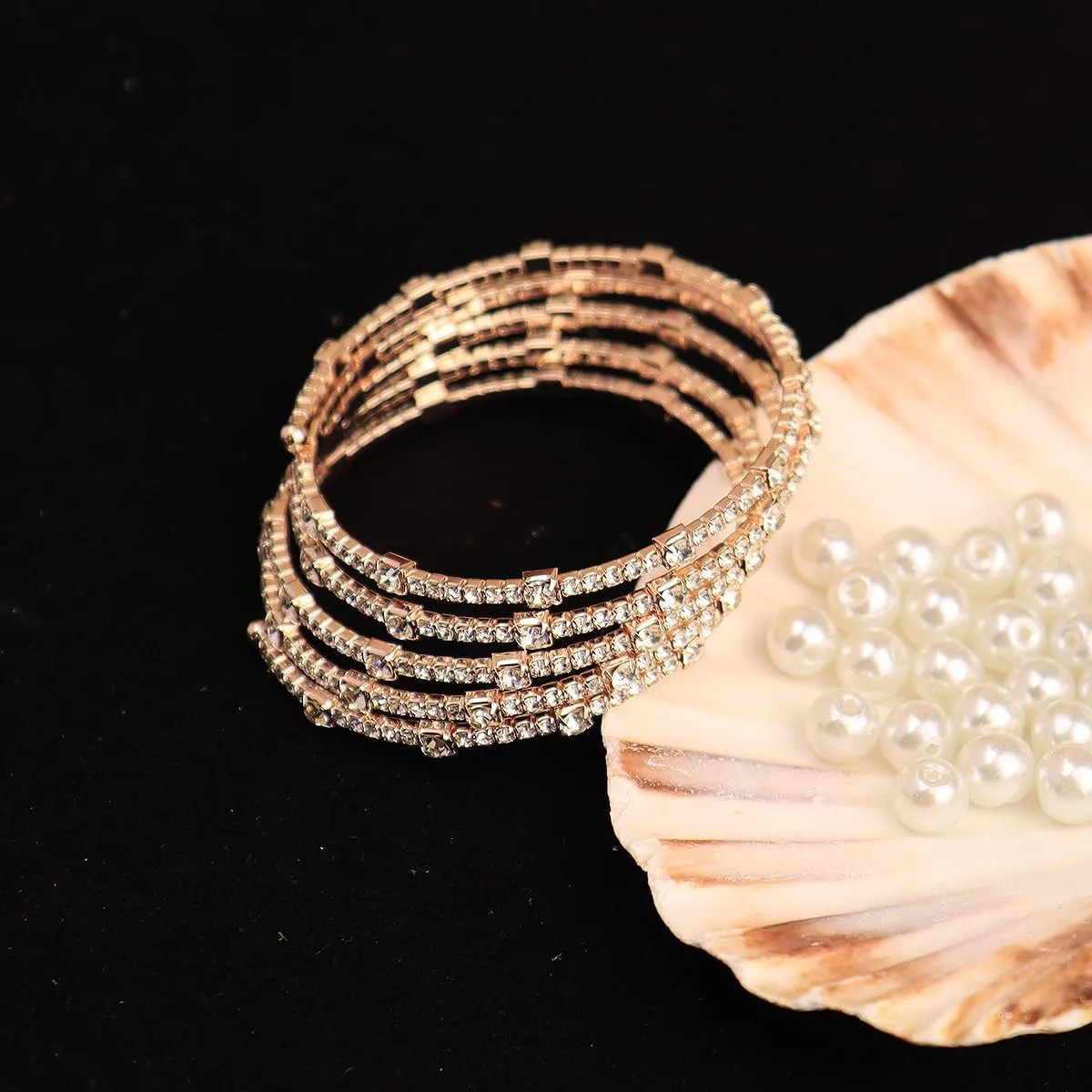 Vintage Multi-Layer Crystal Rhinestone Cuff Bracelet Sparkling Teardrop Crystals Open Cuff Wristlet Bridal Wedding Hand Accessories Prom Party Jewelry