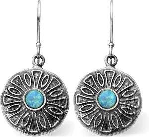 Vintage Style 925 Sterling Silver Round Created Blue Fire Opal Dangle Earrings