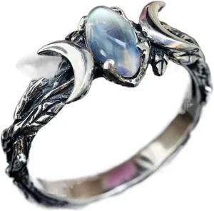 Vintage Women Bohemian Triple Moon Phase Ring Natural Moonstone Moon Ring Engagement Party Wedding Jewelry Rings Anillos