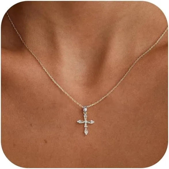 VIROMY Gold Cross Necklace for Women Dainty Diamond Cross Pendant Necklaces Non Tarnish Waterproof Necklace Simple Choker Minimalist Jewelry