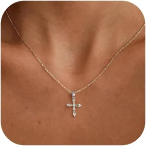 VIROMY Gold Cross Necklace for Women Dainty Diamond Cross Pendant Necklaces Non Tarnish Waterproof Necklace Simple Choker Minimalist Jewelry