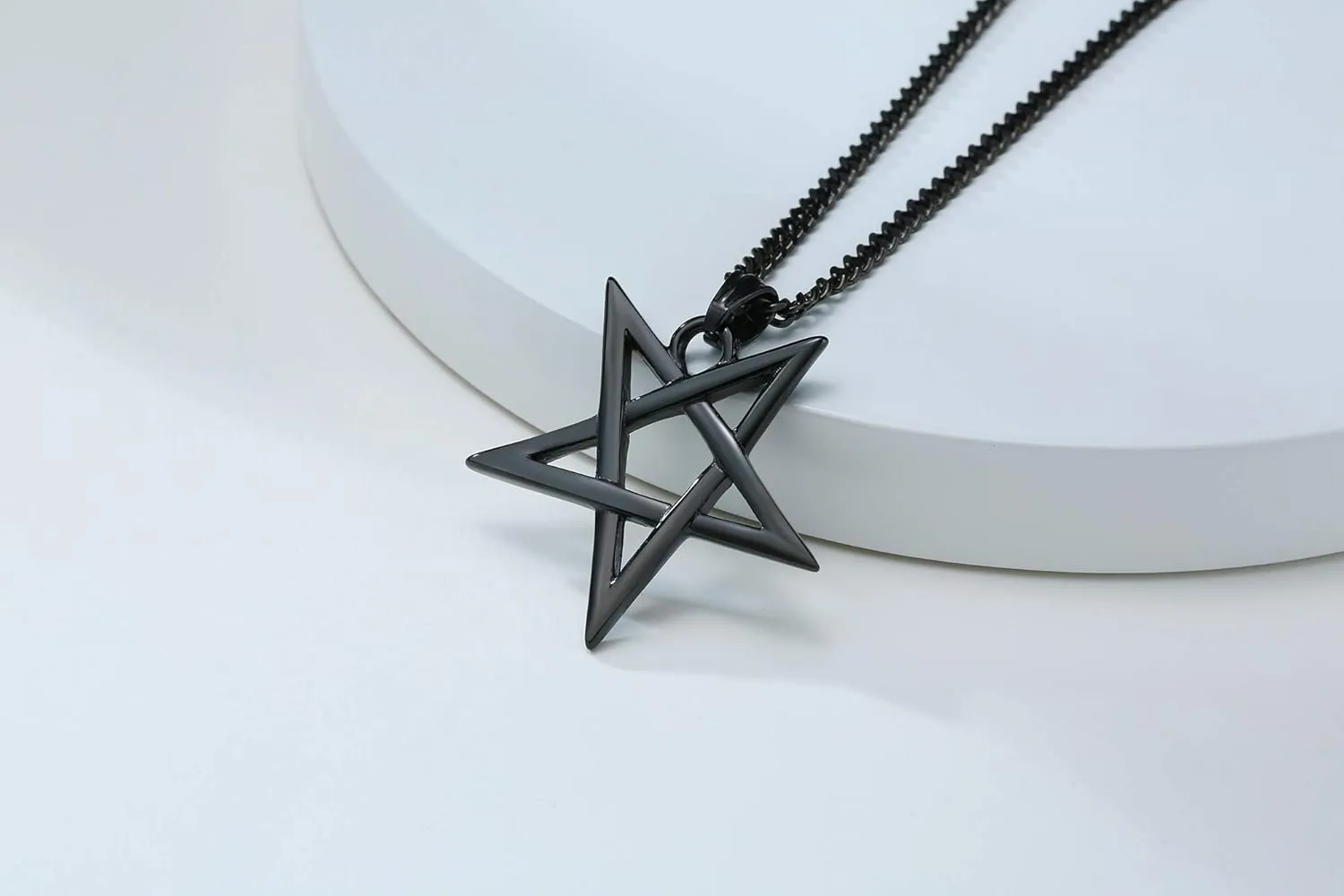VNOX Church of Satan Seal of Baphomet Satanic Goat of Mendes Goat Head Devil Pendant Leviathan Cross Lucifer Necklace,Inverted Pentagram Amulet Jewelry